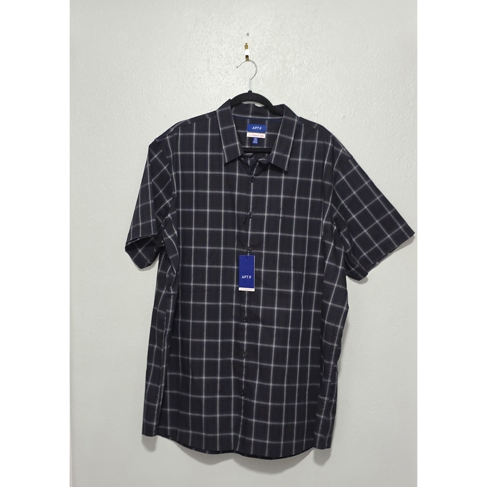 Apt 9 Mens 3XL Tall Shirt Big 3XLT Blue Ombre Plaid HeiQ Smart Temp Cotton NWT